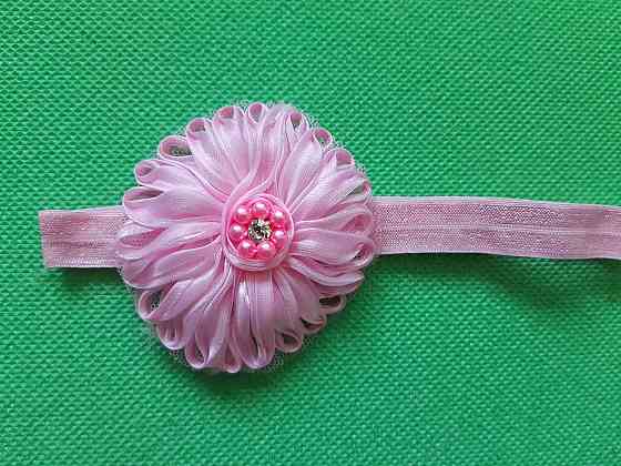 Повязка для девочки розовая - размер цветка 7см, размер универсальный (на резинке) Киев