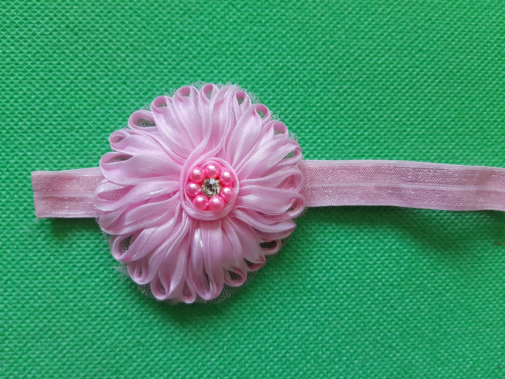 Повязка для девочки розовая - размер цветка 7см, размер универсальный (на резинке) Киев - изображение 2
