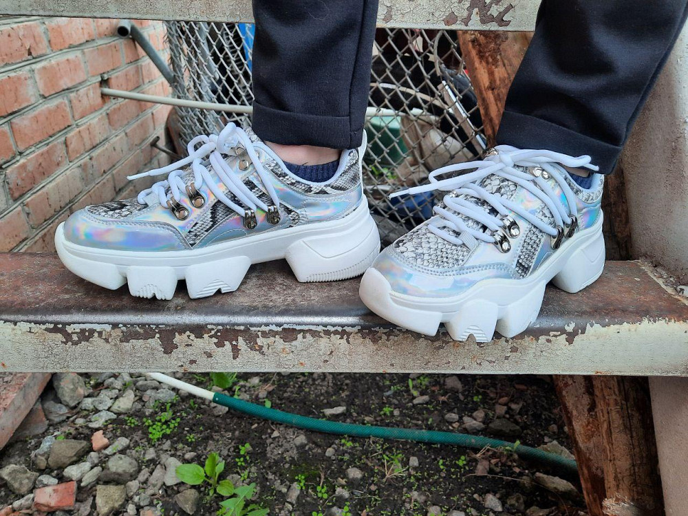 -Женские Кроссовки на Танкетке Серебристые Слипоны Мокасины на Платформе (размеры: 37,38,39) - 275-1 Днепр - изображение 5