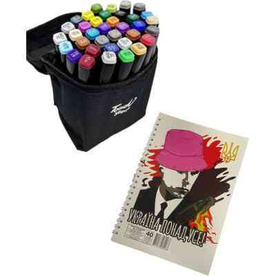 Художній маркер Touch двосторонніх скетч маркерів 36 шт в чохлі + блокнот А5 (40 арк) в асортименті для хлопчиків (XK-MRK-BOY) Вінниця