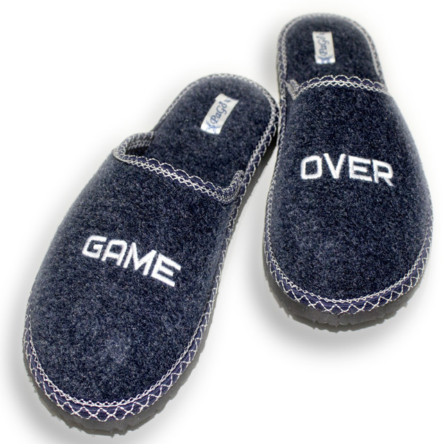 Тапочки чоловічі кімнатні закриті з повсті з написом "Game Over" сині Одесса - изображение 2