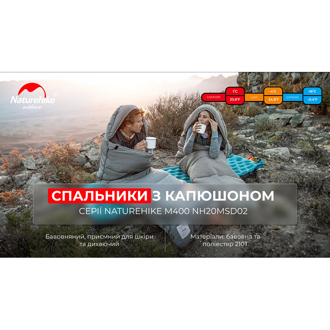 Спальник з капюшоном Naturehike M400 NH20MSD02, (1°C), правий, сірий Киев - изображение 5