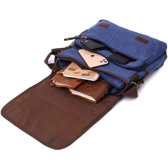 Чоловіча сумка через плече для ноутбука 13" із щільного текстилю Vintage 22203 Синій Київ