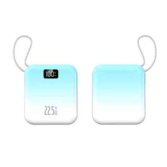 Мини-повербанк 10000 mAh с быстрой зарядкой 22.5W, с Power Delivery 20W и встроенными кабелями Lightning и Type-C,blue Каменец-Подольский