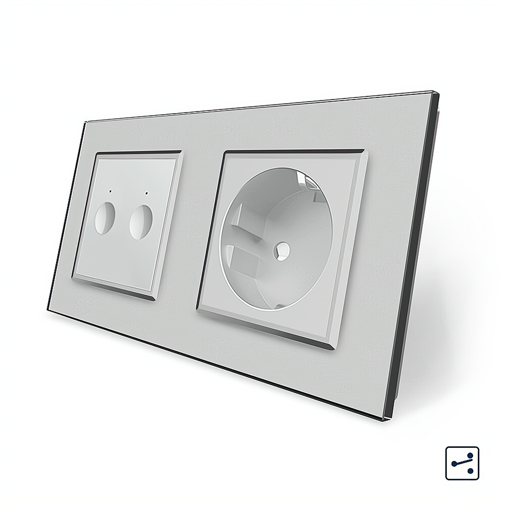 Сенсорний прохідний/перехресний вимикач Sense 2 сенсора 1 розетка Livolo сірий скло (VL-C7FC2S/FCTC16A-4IP) Коломыя - изображение 4