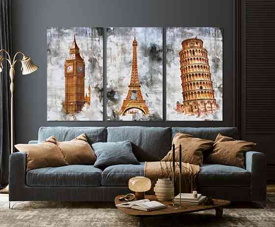 Модульна картина у вітальню/ спальню Лондон-Париж-Рим ART-267_3A 70х130 см Київ