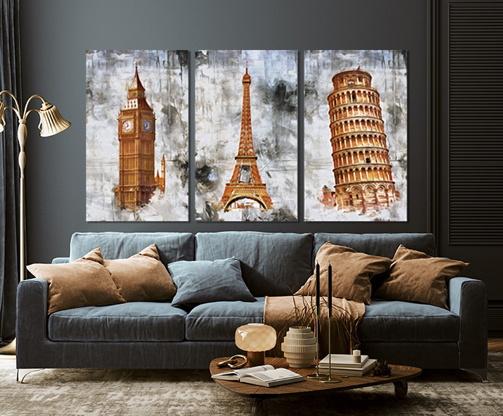 Модульная картина в гостиную / спальню   Лондон-Париж-Рим    ART-267_3A 70х130 см Киев - изображение 3
