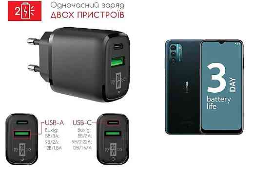 Сетевое зарядное устройство для Nokia G21, 20W 3A, Quick Charge 3.0 Киев