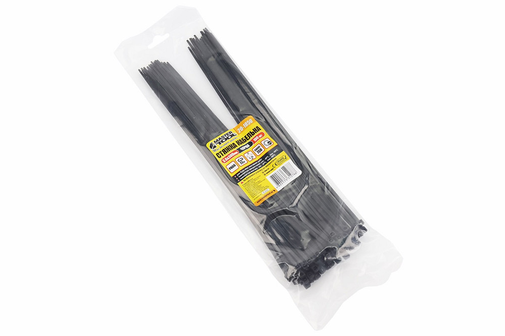 Хомут-стяжка пластикова 3,6x300мм к-кт 100шт, чорний 20-1850 Київ - фото 1