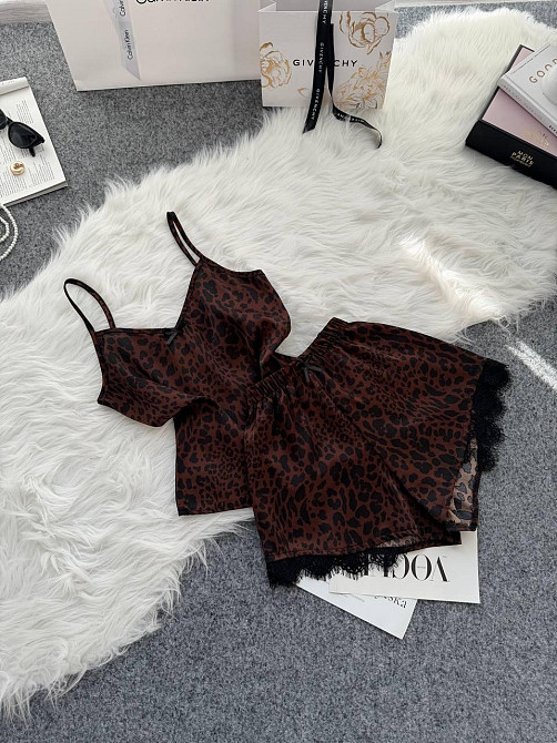 Женская базовая повседневная домашняя шелковая пижама с кружевом Шоколад, 44/46 Одесса - изображение 4