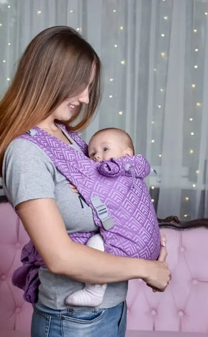 Май-слінг жаккардовий з народження до 36 місяців Coolbabka Бузковий Geometry Кривий Ріг - фото 3
