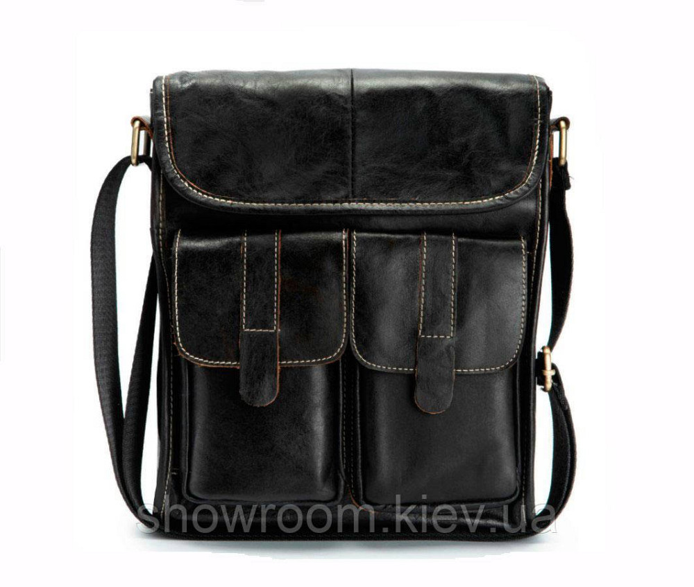 Сумка чоловіча через плече Leather Collection (368) чорна шкіряна Київ - фото 1