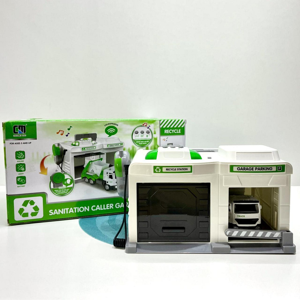 Гараж з машинкою Chengmei Toys Сміттєвоз із контейнером зі світловими та звуковими ефектами Біло-зелений (CLM-552) Чернігів - фото 4