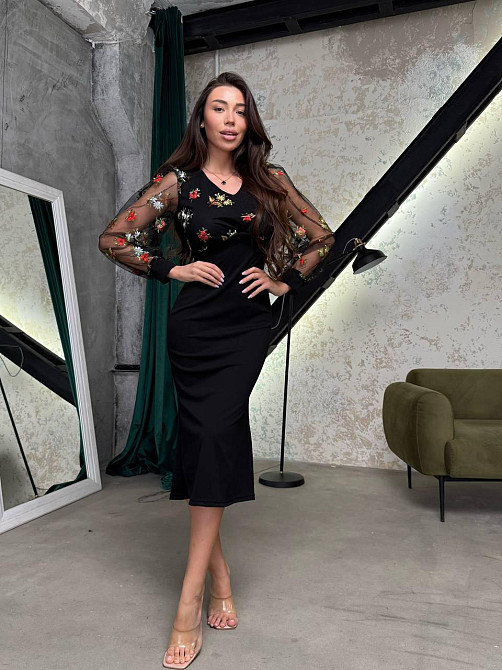 Женское нарядное платье Креп-дайвинг + сетка с вышивкой Одесса - изображение 1