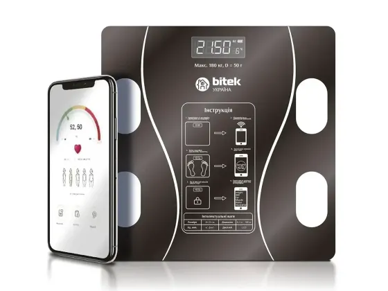 Электронные напольные весы BITEK BT-1605 до 180 кг, стеклянные, квадратные, LED дисплей, с APP Одесса