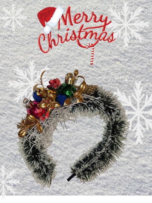 Обруч на голову з мішурою і новорічними іграшками one size різнокольоровий ручна робота Київ - фото 1