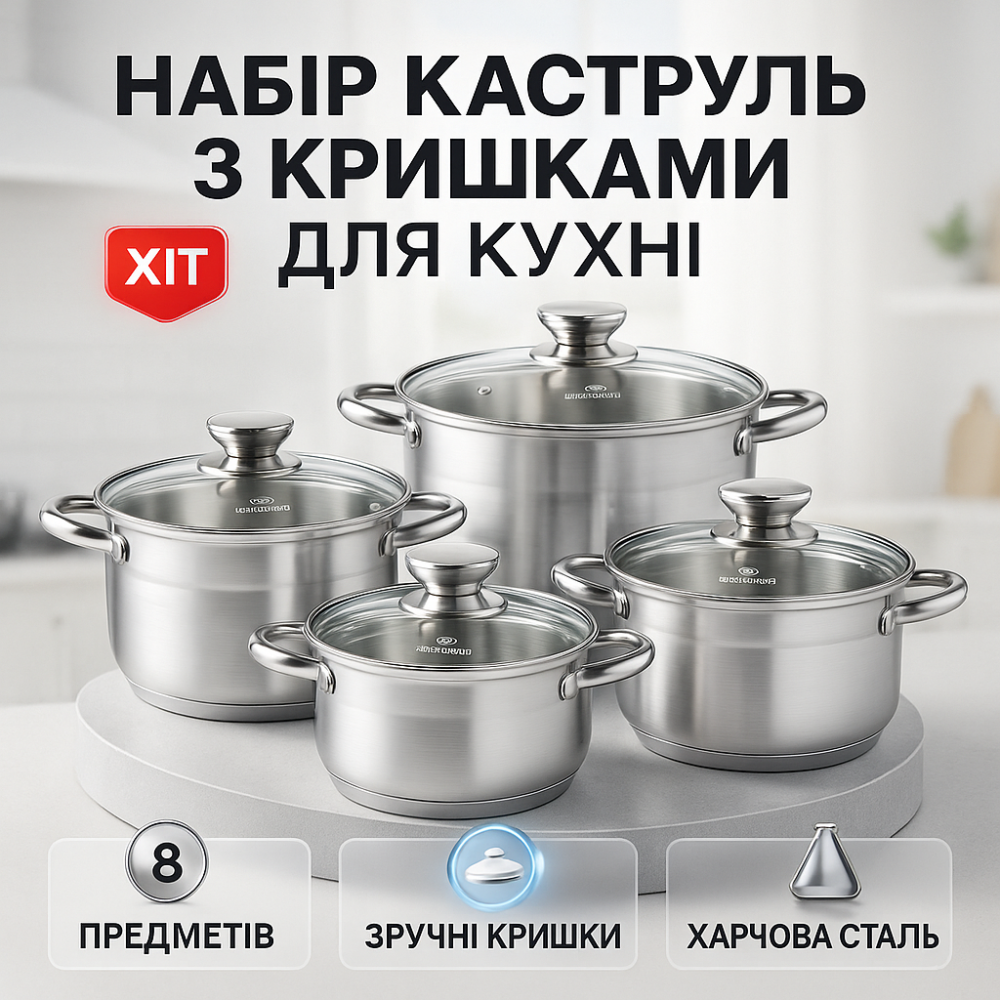 Набір каструль з неприлипним покриттям, Модні набори посуду, Набір каструль з жаростійкою кришкою MZ-49 Львів - фото 4