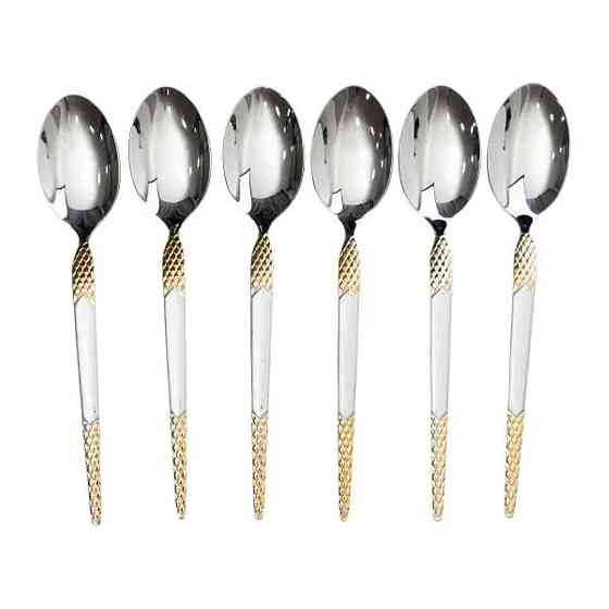 Yiwu Набір столових ложок 6 штук з нержавіючої сталі ложки столові 21 см Срібло з золотом HP-20 Київ