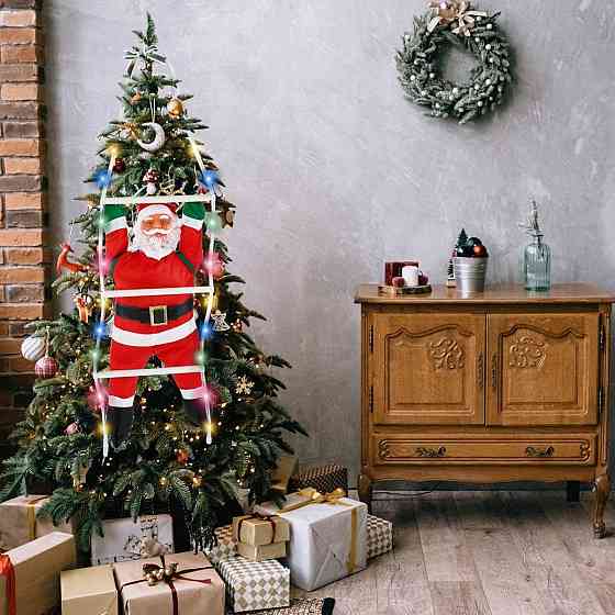 Декорація настінна LED Санта-Клаус на драбині Київ
