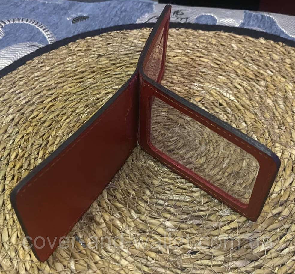 Шкіряна обкладинка на службове посвідчення на три відділення червоного кольору P-Leather Київ - фото 3