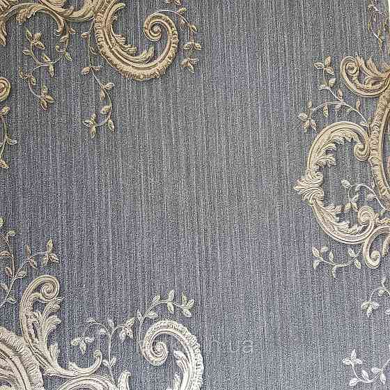 Шпалери метрові вінілові на флізелін дизайнерські Erismann Elle вензелі золотом великі структурних на чорному Київ