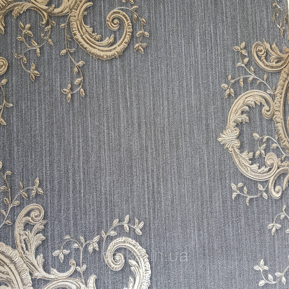 Шпалери метрові вінілові на флізелін дизайнерські Erismann Elle вензелі золотом великі структурних на чорному Київ - фото 1