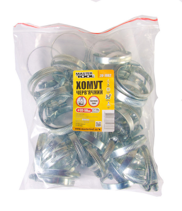 MASTERTOOL Хомут черв'ячний MASTERTOOL German type W1 DIN 3017 9.0 мм Ø 32-50 мм 50 шт 20-1982 Коломия - фото 4