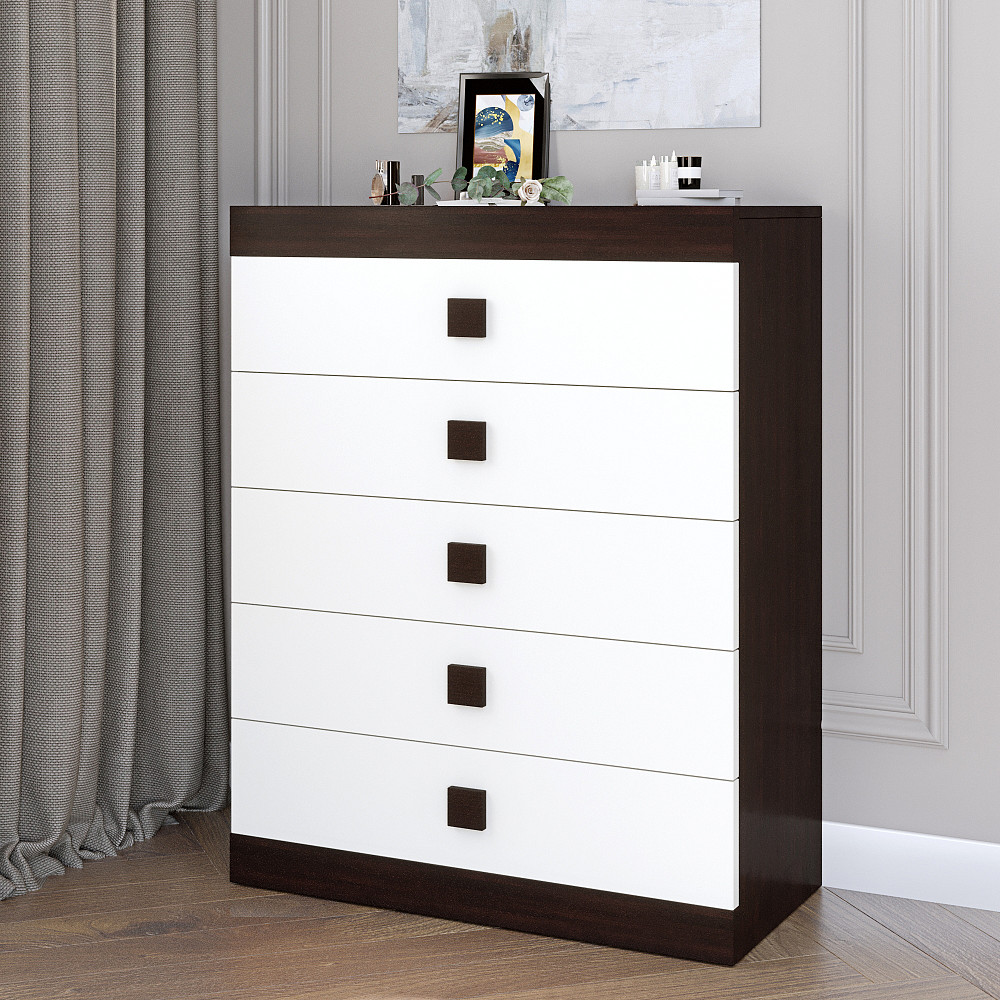 Високий комод Еверест на 5 ящиків Соната-2 80х38х101 венге темний + білий (DTM-2021) Львів - фото 1