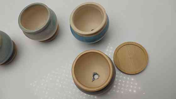 Набір керамічних горщиків для сукулентів з бамбуковими основами 6шт Луцьк