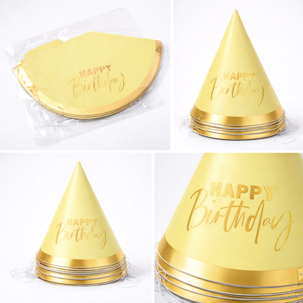 Набор колпаков, 10 штук, высота 16 см, Happy Birthday, жёлтый Київ - фото 1