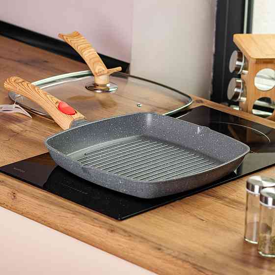 Сковорода-гриль 28 см з кришкою, квадратна, сірий колір Київ
