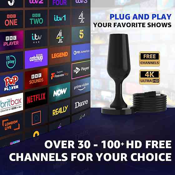 Кімнатна телевізійна антена, потужна, прийом TNT HD/4K 1080P великий радіус дії 360° сильна магнітна Київ