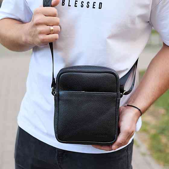 Чоловіча барсетка через плече, чорна, зерниста шкіра Київ