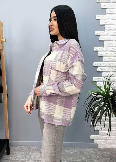 Жіноча тепла сорочка в клітинку "Elba" оптом | Розпродаж моделі 46-48, Лавандовий + сірий Київ - фото 3