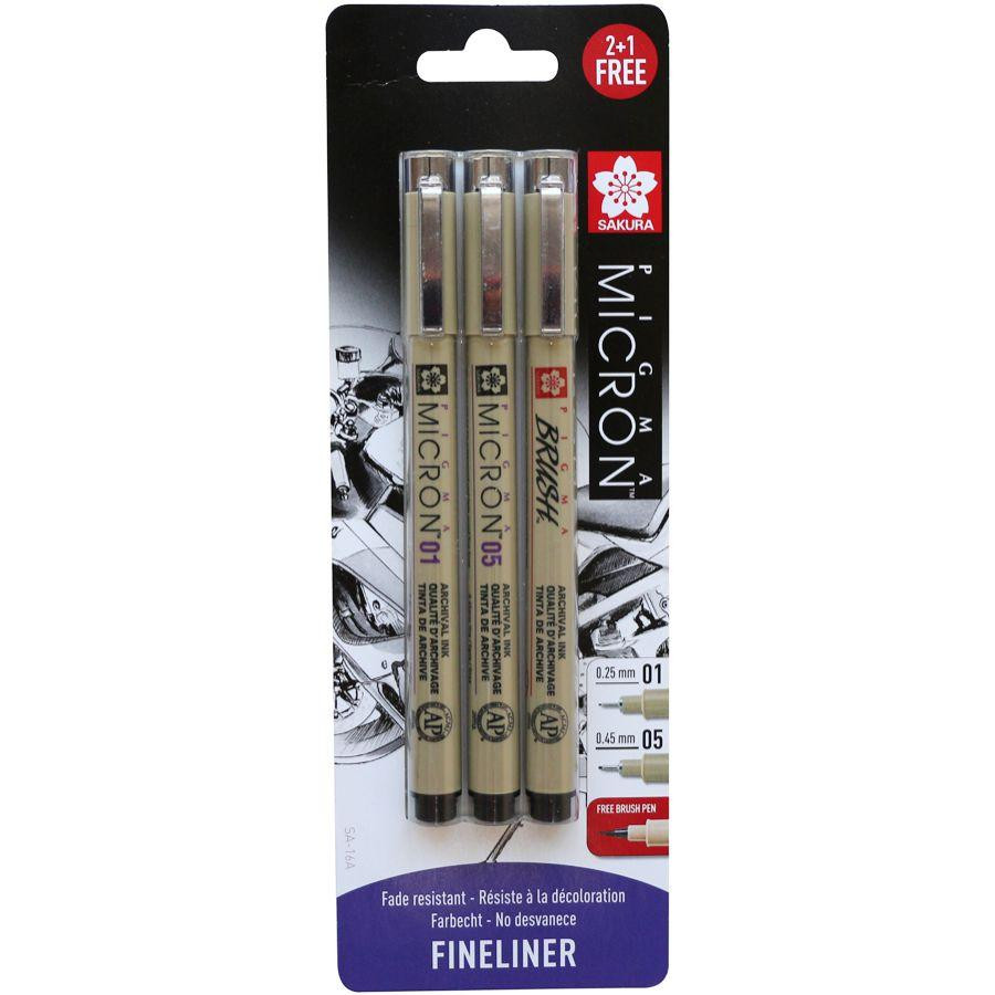 Набір лінерів PIGMA MICRON 2шт (0.1/0.5) +1 лінер-пензель Pigma Brush В ПОДАРУНОК Чорний Sakura Київ - фото 1
