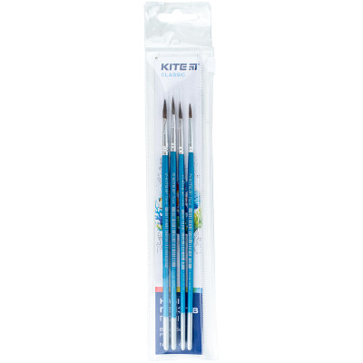 Кисточка для рисования Kite Classic набор из 4-х кистей: пони круглый 2,3,4,5 в пенале (K-339) Винница - изображение 1