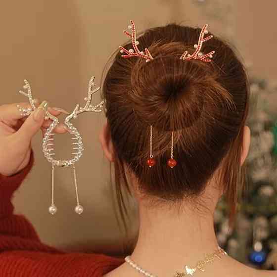 Рождественская шпилька для волос с оленьими рогами и кристаллами Киев