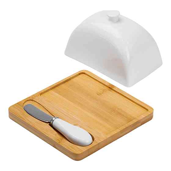 Yiwu Маслянка порцелянова 15×15×9 см з ножем на підставці Киев