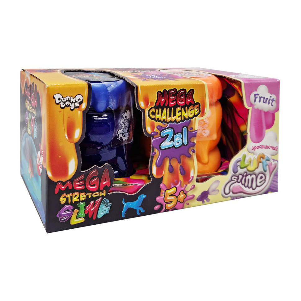 В'язка маса "2 в 1 "Mega Stretch Slime" та "Fluffy Slime" FLS-03-01U укр Синьо-жовтогарячий Вінниця - фото 1