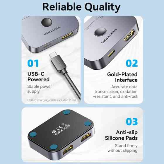 Сплітер HDMI 2.1 UHD 8K 60Hz 3D, HDCP HDR Dolby 7.1 перемикач двонаправлений 2 in 1 out  Vention Вінниця