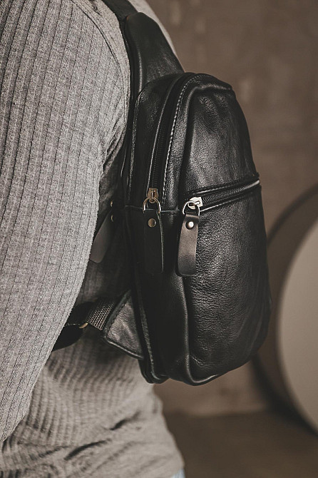 Сумка через плече шкіряна, сумка-слинг чоловіча SL014 (Чорна) Суми - фото 6
