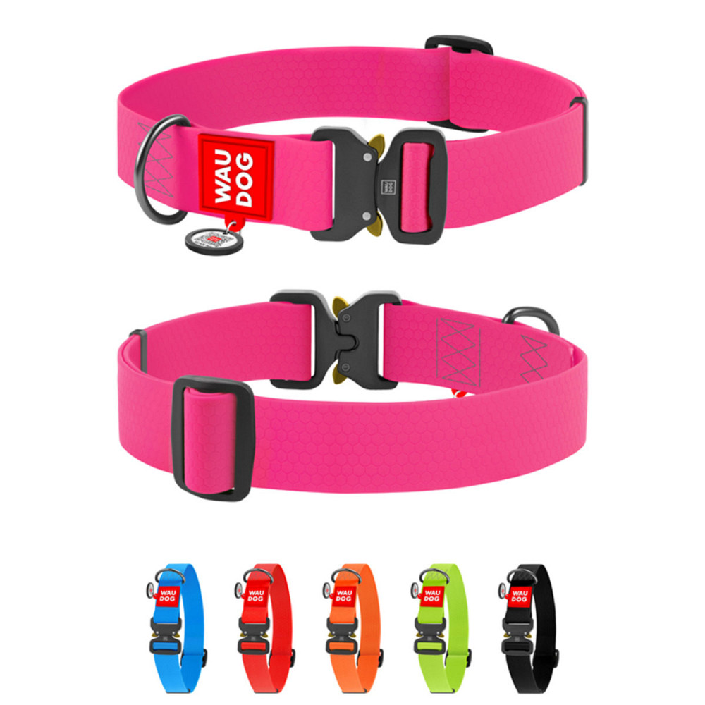 Нашийник для собак водостійкий WAUDOG Waterproof з QR паспортом, металева пряжка-фастекс, Ш 40 мм, Дов 46-70 см, рожевий Київ - фото 1