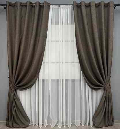 Комплект штор на люверсах VR-Textil Лен ELEMENTA № 1867ш Венге 150х270см 2 шт (37-0273) Киев