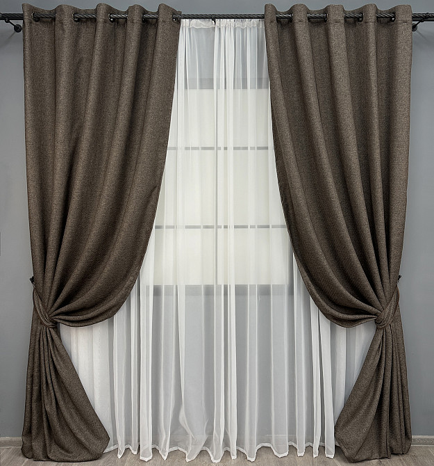 Комплект штор на люверсах VR-Textil Лен ELEMENTA № 1867ш Венге 150х270см 2 шт (37-0273) Киев - изображение 2