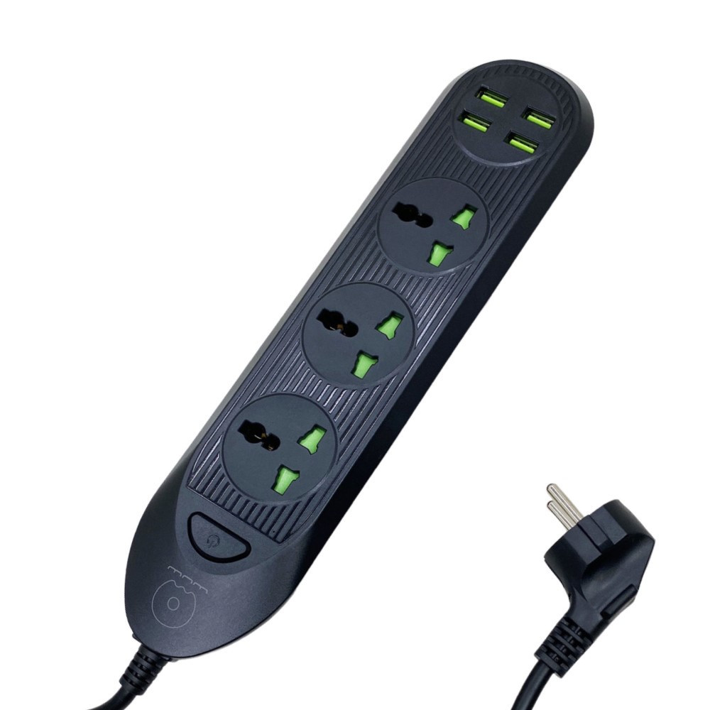 Подовжувач WUW C133 з 4 USB та 3 розетками, 2м, чорний Київ - фото 1