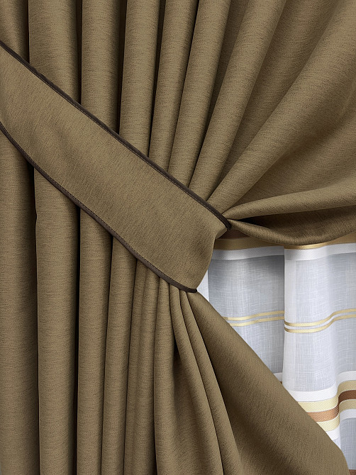 Комплект штор VR-Textil блэкаут Eclipse 200х270 2шт и Тюль 600х270 1795ш-1579т Миндальный с молочным 71-162/7 Киев - изображение 4
