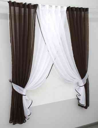 Кухонные шторки VR-Textil № 096к с подвязками венге с белым 400х170 см (52-0238) Киев