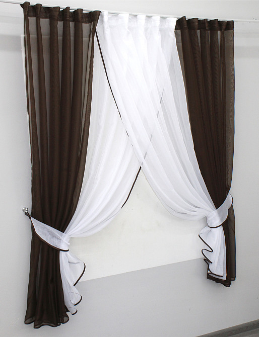 Кухонные шторки VR-Textil № 096к с подвязками венге с белым 400х170 см (52-0238) Киев - изображение 2