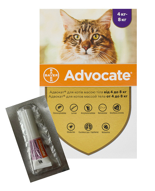 Краплі Адвокат для котів вагою від 4 до 8 кг (0,8 мл) упаковка 3 шт, BAYER Вінниця - фото 2