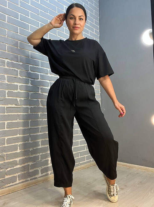 Брюки женские Mix Ray 4307 МОМ швы резинка и шнурок на талии, черный, S Одесса - изображение 1